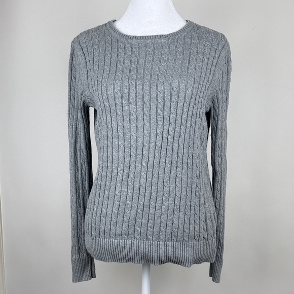 Izod Gray Cable Knit Pullover Crew Neck Long Sleeve Sweater Size Small - Picture 1 of 10